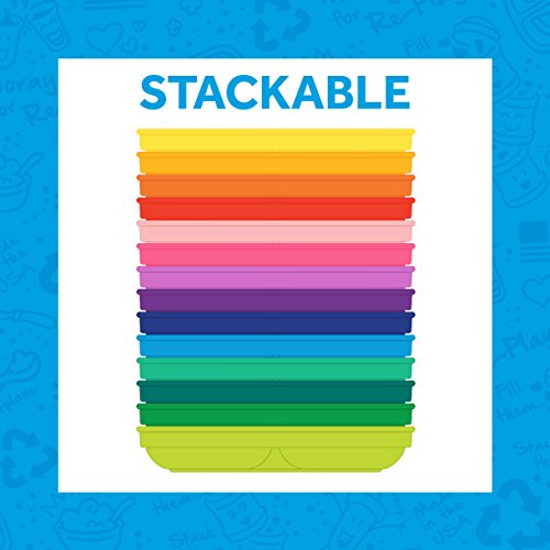 Re-Play 4pk - 7.37" Divided Plates with Deep Sides for Baby, Toddler & Child Feeding in Aqua, Sunny Yellow, Lime & Teal | BPA Free | Made in USA from Eco Friendly Recycled Milk Jugs | (Aqua Asst 4pk) by Re-Think It Inc.