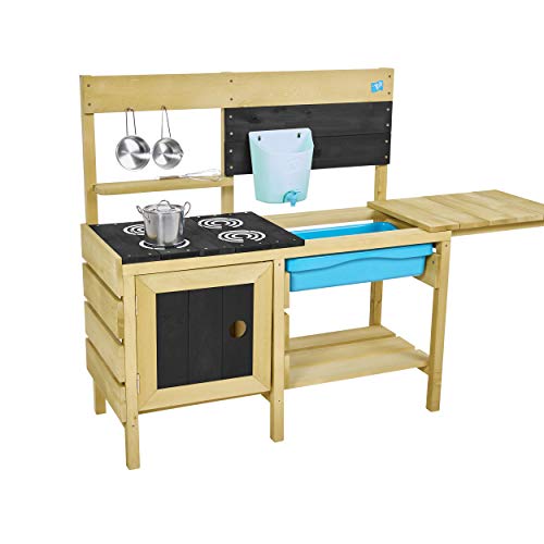 TP Toys, Deluxe Wooden Mud Kitchen | - Kids Outdoor Kitchen Playset with Water Pan, Garden Sink, and Kitchen Accessories | Backyard Pretend Play for Toddlers, Girls and Boys 3+ by Mookie Toys