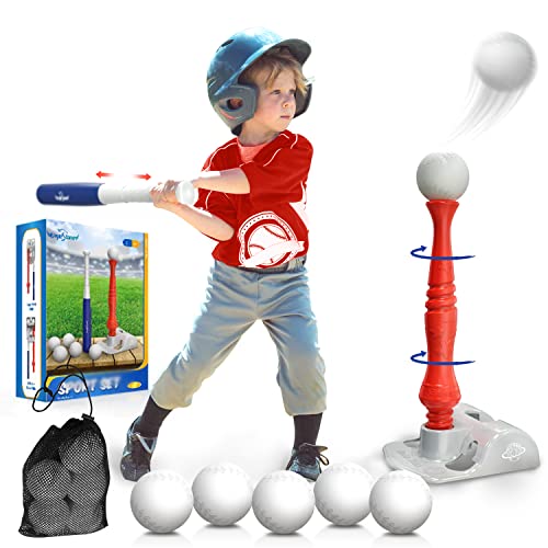 Kids Baseball Tee, T-Ball Set for Toddlers Sport Toy Game Includes 6 Balls- Adjustable T Height, Fun Toddler t Ball Set Adapts with Your Child's Growth Spurts, Improves Batting Skills for Boys &Girls by EagleStone