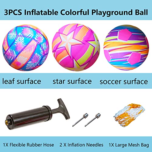 Colourful Sports Balls Inflatable Playground Ball for Kids and Toddlers with Air Pump and Storage Bag, Soft Kickball Dodgeball Handball Set for Playing, Indoor and Outdoor Play Toy, 9 Inch Pack of 3 by EDRLAITY