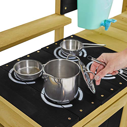 TP Toys, Deluxe Wooden Mud Kitchen | - Kids Outdoor Kitchen Playset with Water Pan, Garden Sink, and Kitchen Accessories | Backyard Pretend Play for Toddlers, Girls and Boys 3+ by Mookie Toys