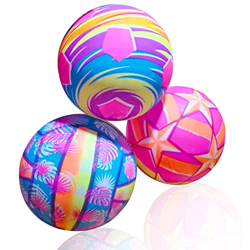 Colourful Sports Balls Inflatable Playground Ball for Kids and Toddlers with Air Pump and Storage Bag, Soft Kickball Dodgeball Handball Set for Playing, Indoor and Outdoor Play Toy, 9 Inch Pack of 3 by EDRLAITY