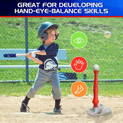 Kids Baseball Tee, T-Ball Set for Toddlers Sport Toy Game Includes 6 Balls- Adjustable T Height, Fun Toddler t Ball Set Adapts with Your Child's Growth Spurts, Improves Batting Skills for Boys &Girls by EagleStone