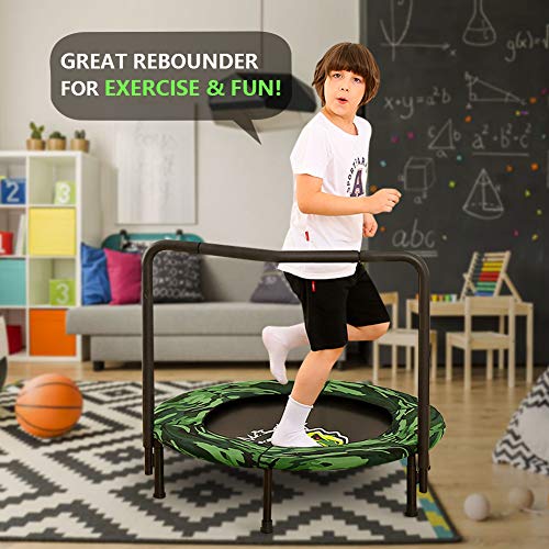 2022 Upgraded Dinosaur Mini Trampoline for Kids with Handle, Foldable Kids Trampoline for Play & Exercise Indoor or Outdoor, Camo Safty Padded Cover Toddler Rebounder Trampoline for Jump Sports from Wamkos