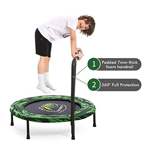 2022 Upgraded Dinosaur Mini Trampoline for Kids with Handle, Foldable Kids Trampoline for Play & Exercise Indoor or Outdoor, Camo Safty Padded Cover Toddler Rebounder Trampoline for Jump Sports from Wamkos