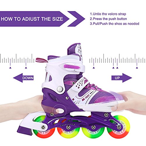 JIFAR Youth Childrenâs Inline Skates for Kids, Adjustable Inline Skates with Light Up Wheels for Girls Boys, Indoor&Outdoor Ice Skating Equipment Small Size(12J-2 US), Purple by JIFAR