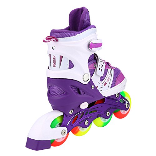 JIFAR Youth Childrenâs Inline Skates for Kids, Adjustable Inline Skates with Light Up Wheels for Girls Boys, Indoor&Outdoor Ice Skating Equipment Small Size(12J-2 US), Purple by JIFAR