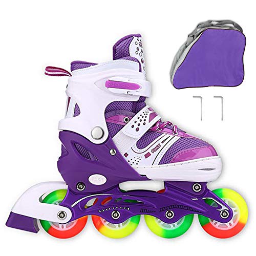 JIFAR Youth Childrenâs Inline Skates for Kids, Adjustable Inline Skates with Light Up Wheels for Girls Boys, Indoor&Outdoor Ice Skating Equipment Small Size(12J-2 US), Purple by JIFAR
