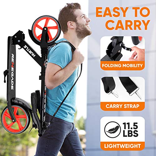 Lightweight and Foldable Kick Scooter - Adjustable Scooter for Teens and Adult, Alloy Deck with High Impact Wheels (Black) by Hurtle