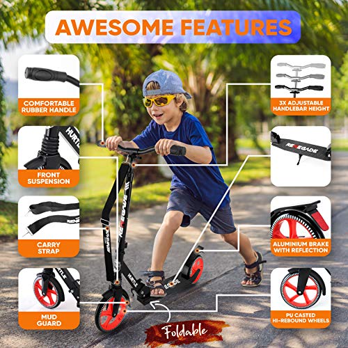 Lightweight and Foldable Kick Scooter - Adjustable Scooter for Teens and Adult, Alloy Deck with High Impact Wheels (Black) by Hurtle