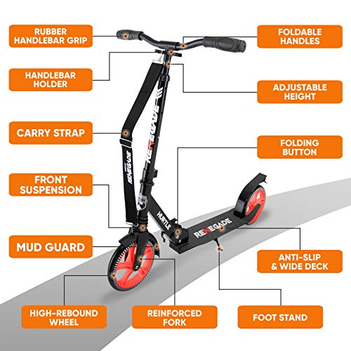 Lightweight and Foldable Kick Scooter - Adjustable Scooter for Teens and Adult, Alloy Deck with High Impact Wheels (Black) by Hurtle