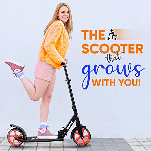 Lightweight and Foldable Kick Scooter - Adjustable Scooter for Teens and Adult, Alloy Deck with High Impact Wheels (Black) by Hurtle