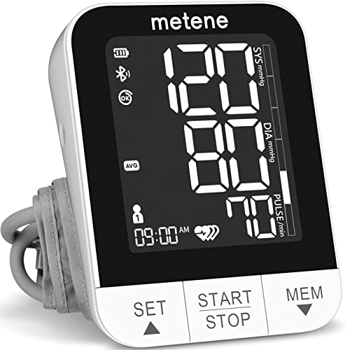 Metene 2022 New Bluetooth Blood Pressure Machine, Smart Wireless Monitor with Adjustable Large Cuff(8.7-16.5in) & Backlit Display, APP Unlimited Memory for 2 Users Tracking, Black, TMB-2083 from Metene
