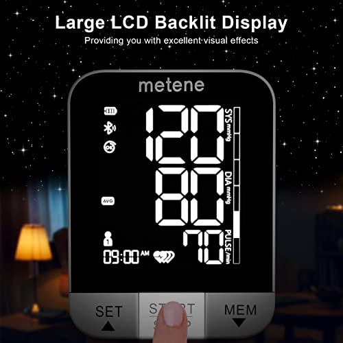 Metene 2022 New Bluetooth Blood Pressure Machine, Smart Wireless Monitor with Adjustable Large Cuff(8.7-16.5in) & Backlit Display, APP Unlimited Memory for 2 Users Tracking, Black, TMB-2083 from Metene