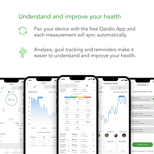 QardioBase X Smart WiFi Scale and Full Body Composition 12 Fitness Indicators Analyzer. App-Enabled for iOS, Android, iPad, Apple Health. Athlete, Pregnancy and Multi-User Modes. by Qardio