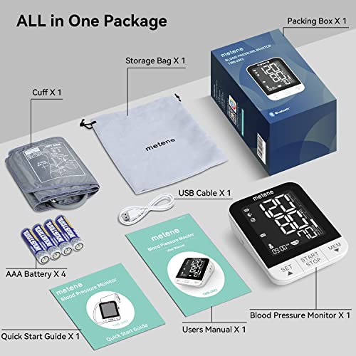 Metene 2022 New Bluetooth Blood Pressure Machine, Smart Wireless Monitor with Adjustable Large Cuff(8.7-16.5in) & Backlit Display, APP Unlimited Memory for 2 Users Tracking, Black, TMB-2083 from Metene