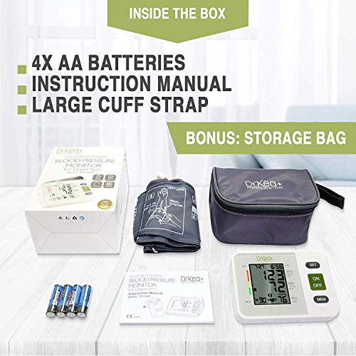 Blood Pressure Monitor Upper Arm - Fully Automatic Blood Pressure Machine Large Cuff Kit - Digital BP Monitor for Adult, Pregnancy - Blood Pressure Kit for Home Use - Batteries, Storage Bag Included by DrKea