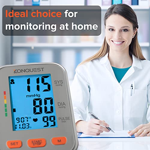 Konquest KBP-2704A Automatic Upper Arm Blood Pressure Monitor - Adjustable Cuff - Large Backlit Display - Irregular Heartbeat & Hypertension Detector - Tensiometro Digital by Konquest Group Inc