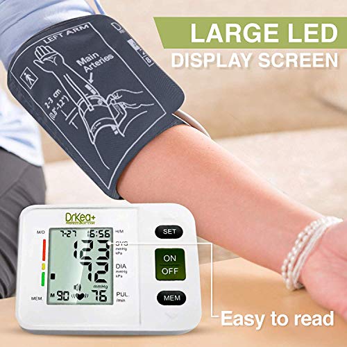 Blood Pressure Monitor Upper Arm - Fully Automatic Blood Pressure Machine Large Cuff Kit - Digital BP Monitor for Adult, Pregnancy - Blood Pressure Kit for Home Use - Batteries, Storage Bag Included by DrKea