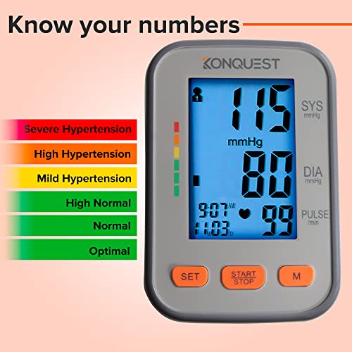 Konquest KBP-2704A Automatic Upper Arm Blood Pressure Monitor - Adjustable Cuff - Large Backlit Display - Irregular Heartbeat & Hypertension Detector - Tensiometro Digital by Konquest Group Inc