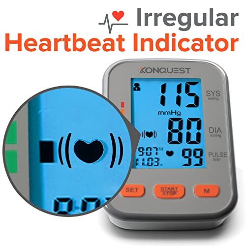 Konquest KBP-2704A Automatic Upper Arm Blood Pressure Monitor - Adjustable Cuff - Large Backlit Display - Irregular Heartbeat & Hypertension Detector - Tensiometro Digital by Konquest Group Inc