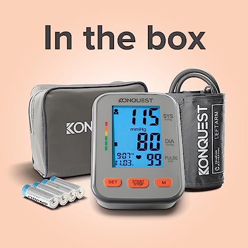 Konquest KBP-2704A Automatic Upper Arm Blood Pressure Monitor - Adjustable Cuff - Large Backlit Display - Irregular Heartbeat & Hypertension Detector - Tensiometro Digital by Konquest Group Inc
