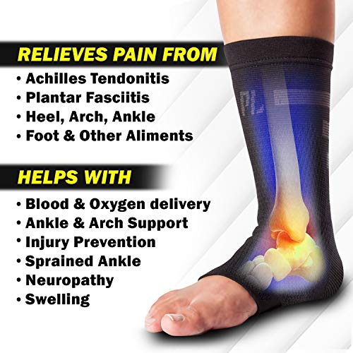 POWERLIX Ankle Brace Compression Support Sleeve (Pair) for Injury Recovery, Joint Pain and More. Achilles Tendon Support, Plantar Fasciitis Foot Socks with Arch Support, Eases Swelling (Black-2, Large) by PowerLix