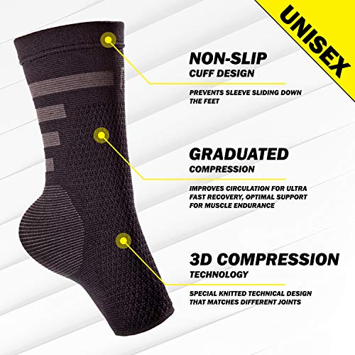 POWERLIX Ankle Brace Compression Support Sleeve (Pair) for Injury Recovery, Joint Pain and More. Achilles Tendon Support, Plantar Fasciitis Foot Socks with Arch Support, Eases Swelling (Black-2, Large) by PowerLix