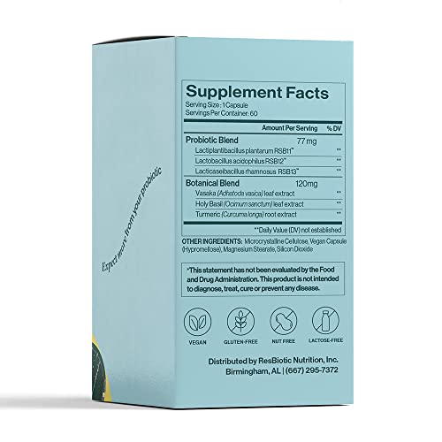 ResBiotic resB Lung Support â Probiotics for Lung Health for Women & Men â Doctor Formulated, Supports Digestion, Immune Function, and Lung Health â 15 Billion CFU per Capsule, 60 Capsules per Bottle from ResBiotic