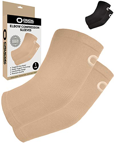 Elbow Brace Compression Sleeve (1 Pair) - Instant Support Elbow Sleeves for Tendonitis, Arthritis, Bursitis, Tennis Elbow, Golfers Elbow, Treatment, Workouts, Weightlifting, Pain Relief, Recovery by Crucial Compression