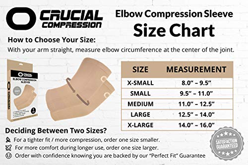 Elbow Brace Compression Sleeve (1 Pair) - Instant Support Elbow Sleeves for Tendonitis, Arthritis, Bursitis, Tennis Elbow, Golfers Elbow, Treatment, Workouts, Weightlifting, Pain Relief, Recovery by Crucial Compression