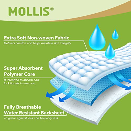 MOLLIS Adult Diapers for Women and Men, Unisex Disposable Incontinence Briefs with Tabs, Maximum Absorbency, Overnight Leak Protection, Large, 15 Count by SUNKISS HEALTHCARE CO LTD