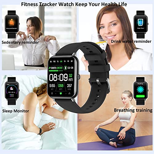 Smart Watch for Android Phone and iPhone Compatible, Hongmed Body Temperature Health Watch with Blood Pressure Oxygen Monitor for Men Women, IP67 Waterproof Fitness Tracker Steps Calorie Counter Black from Hongmed