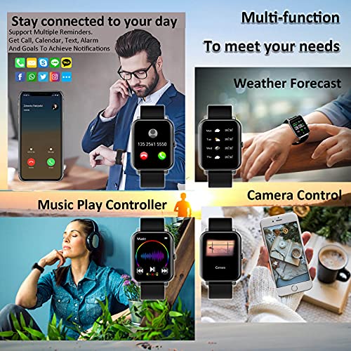 Smart Watch for Android Phone and iPhone Compatible, Hongmed Body Temperature Health Watch with Blood Pressure Oxygen Monitor for Men Women, IP67 Waterproof Fitness Tracker Steps Calorie Counter Black from Hongmed