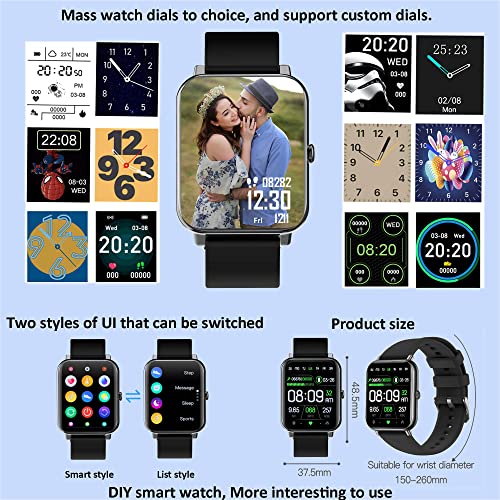 Smart Watch for Android Phone and iPhone Compatible, Hongmed Body Temperature Health Watch with Blood Pressure Oxygen Monitor for Men Women, IP67 Waterproof Fitness Tracker Steps Calorie Counter Black from Hongmed