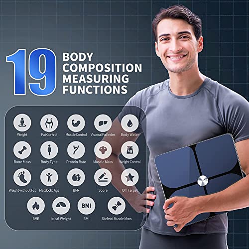 Body Fat Scales Smart BMI Scale, YOUNGDO Digital Bathroom Scales for Body Weight, Body Composition Monitor Health Analyzer Weight Scale, Unlimited Users, APP (Blue) by YOUNGDO