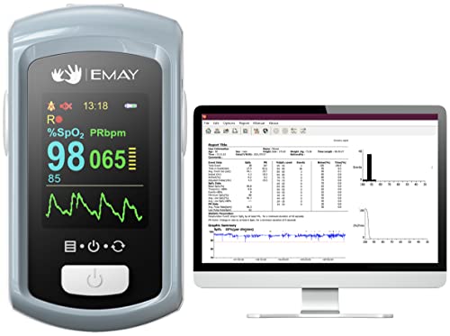 EMAY Sleep Oxygen Monitor with PC Software & App | Bluetooth Pulse Oximeter Rechargeable for Overnight & Continuous SpO2 Tracking with 72 Hours Built-in Memory | Gives Informative Report & Analysis by EMAY