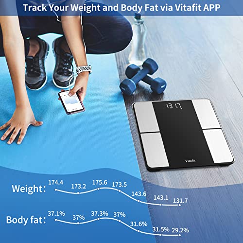 Vitafit Body Fat Scale,Smart Digital Scale for Body Weight and BMI Bathroom Weighing Scales, Wireless Body Composition Analyzer with Health Monitor sync Apps,Black by Vitafit