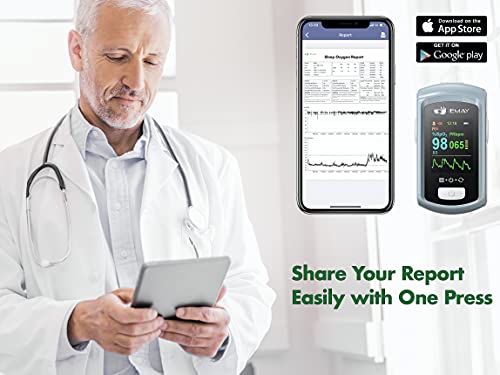 EMAY Sleep Oxygen Monitor with PC Software & App | Bluetooth Pulse Oximeter Rechargeable for Overnight & Continuous SpO2 Tracking with 72 Hours Built-in Memory | Gives Informative Report & Analysis by EMAY