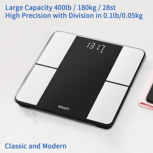 Vitafit Body Fat Scale,Smart Digital Scale for Body Weight and BMI Bathroom Weighing Scales, Wireless Body Composition Analyzer with Health Monitor sync Apps,Black by Vitafit