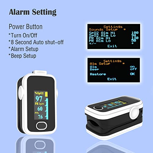 Pulse oximeter fingertip with Plethysmograph and Perfusion Index, Portable Blood Oxygen Saturation Monitor for Heart Rate and SpO2 Level, O2 Monitor Finger for Oxygen,Pulse Ox,Oximetro, (Black-White) from SHENZHEN AEON TECHNOLOGY CO.,LTD