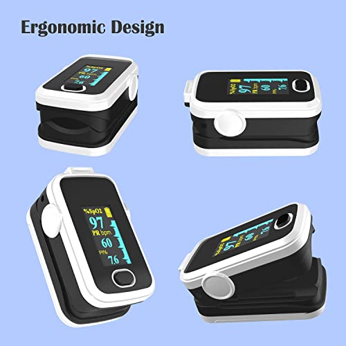 Pulse oximeter fingertip with Plethysmograph and Perfusion Index, Portable Blood Oxygen Saturation Monitor for Heart Rate and SpO2 Level, O2 Monitor Finger for Oxygen,Pulse Ox,Oximetro, (Black-White) from SHENZHEN AEON TECHNOLOGY CO.,LTD