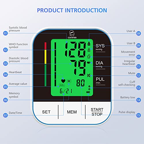 Comfier Blood Pressure Monitor, Automatic Upper Arm Blood Pressure Machine, Accurate BP Monitor with Large LCD display & Adjustable Wrist Cuff 8.7-15.7 inch for Home Use, 2Ã120 Sets Memory, Carry Case by Comfier