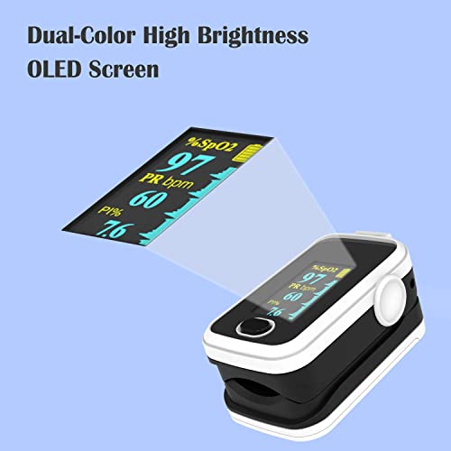 Pulse oximeter fingertip with Plethysmograph and Perfusion Index, Portable Blood Oxygen Saturation Monitor for Heart Rate and SpO2 Level, O2 Monitor Finger for Oxygen,Pulse Ox,Oximetro, (Black-White) from SHENZHEN AEON TECHNOLOGY CO.,LTD