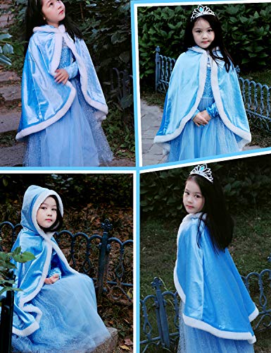 Party Chili Fur Princess Hooded Cape Cloaks Costume for Girls Dress Up Blue 2-3 Years(100cm) by 