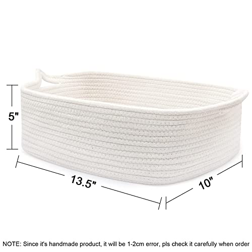 ABenkle Rope Basket, Small Storage Basket, Gift Basket, Rectangle Basket, Under Shelf Basket, Decorative Boho White Basket, Rope Woven Basket with Handle for Baby Dog Toy Egg Fruit Snack Towel Easter by ABenkle