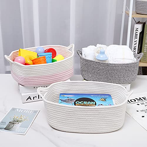 ABenkle Rope Basket, Small Storage Basket, Gift Basket, Rectangle Basket, Under Shelf Basket, Decorative Boho White Basket, Rope Woven Basket with Handle for Baby Dog Toy Egg Fruit Snack Towel Easter by ABenkle