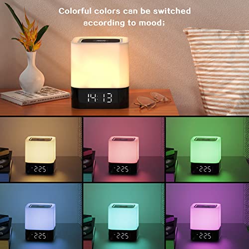 Aisuo Night Light-5 in 1 Bedside Lamp with Bluetooth Speaker,12/24H Digital Calendar Alarm Clock,Touch Control & 4000mAh Battery,Support TF and SD Card,Music Player,Room Decor . by 