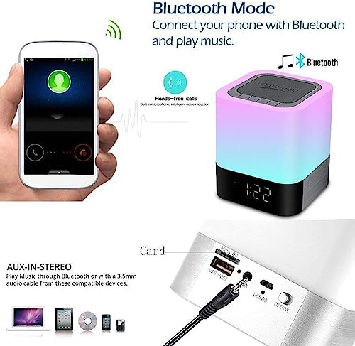 Aisuo Night Light-5 in 1 Bedside Lamp with Bluetooth Speaker,12/24H Digital Calendar Alarm Clock,Touch Control & 4000mAh Battery,Support TF and SD Card,Music Player,Room Decor . by 
