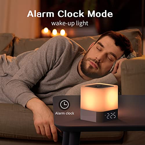 Aisuo Night Light-5 in 1 Bedside Lamp with Bluetooth Speaker,12/24H Digital Calendar Alarm Clock,Touch Control & 4000mAh Battery,Support TF and SD Card,Music Player,Room Decor . by 